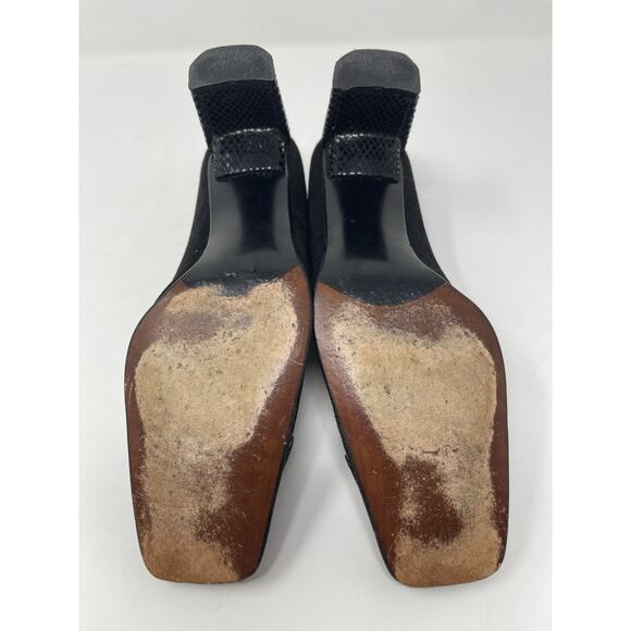 Vintage Stuart Weitzman Black Suede and Snakeskin Square Toe Pumps size 8 .5 B - Picture 11 of 13